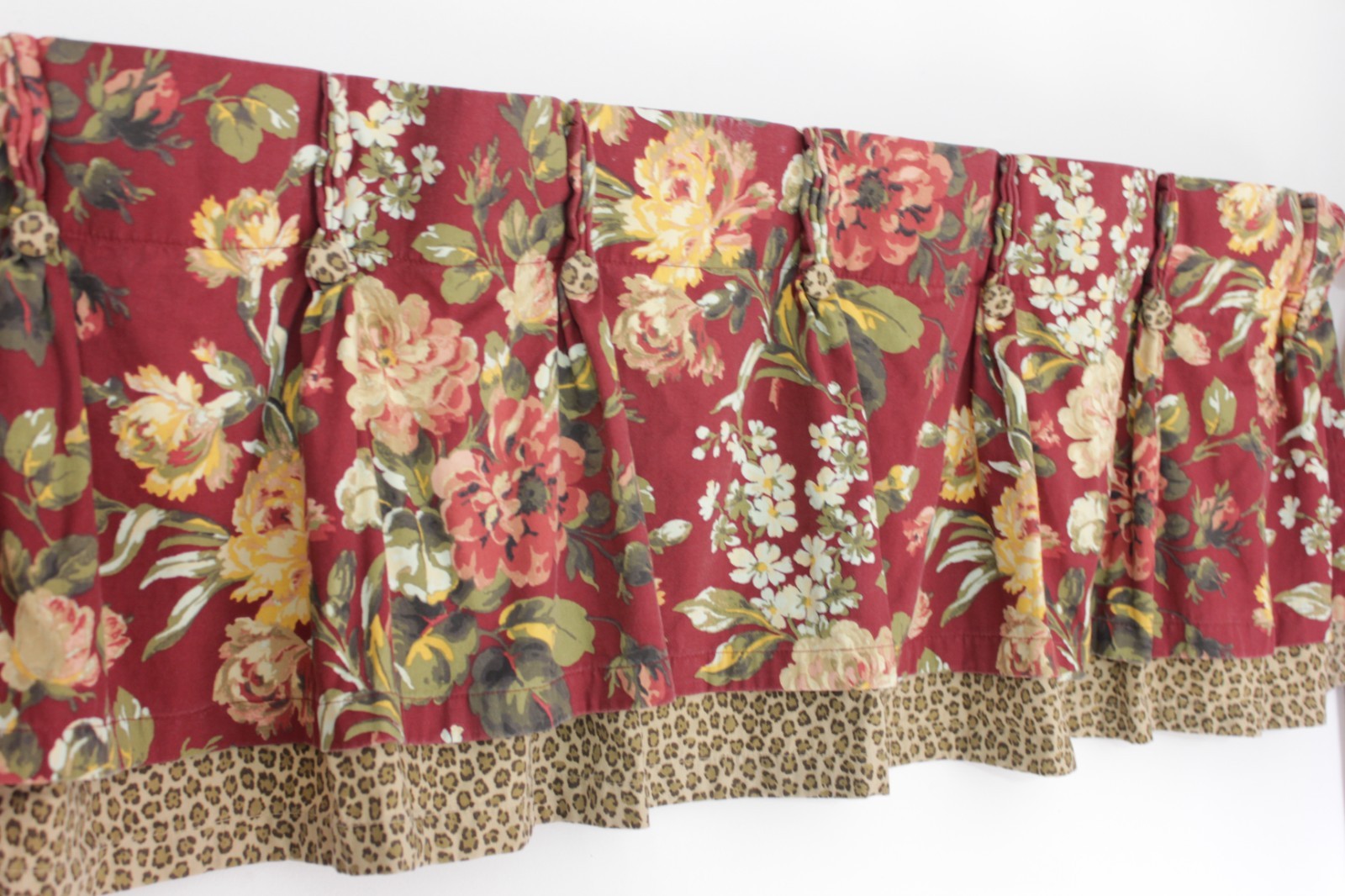 American Living Layered Floral Leopard Valance 48×18 Pinch Pleat Back Tab Cotton