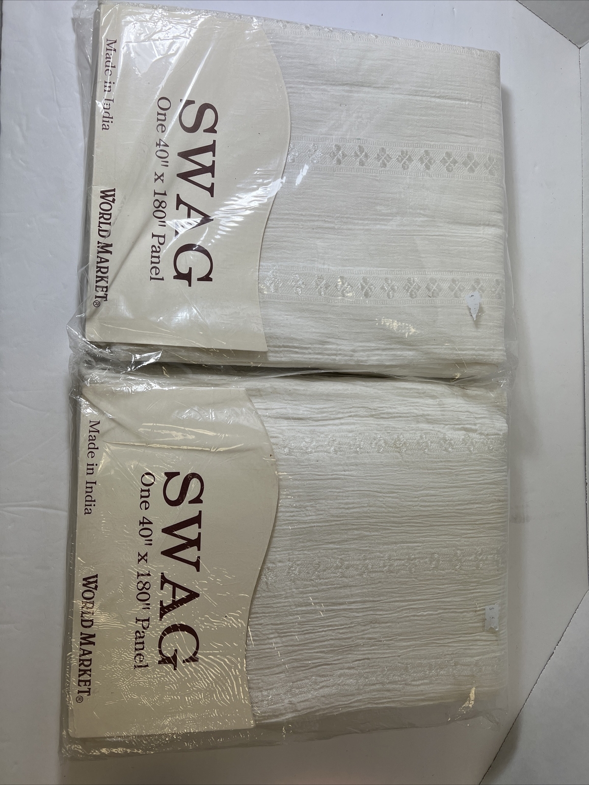 ~ Vintage Swag Panel Window Curtain Embroidered White 40”x 180” NEW Lot Of 2