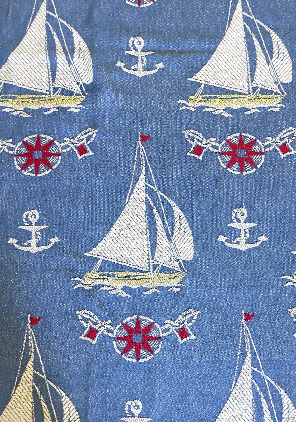MCM Drapes Pleat CONSO Heavy Woven Cotton Nautical 3 Panels Red White Blue 33×64