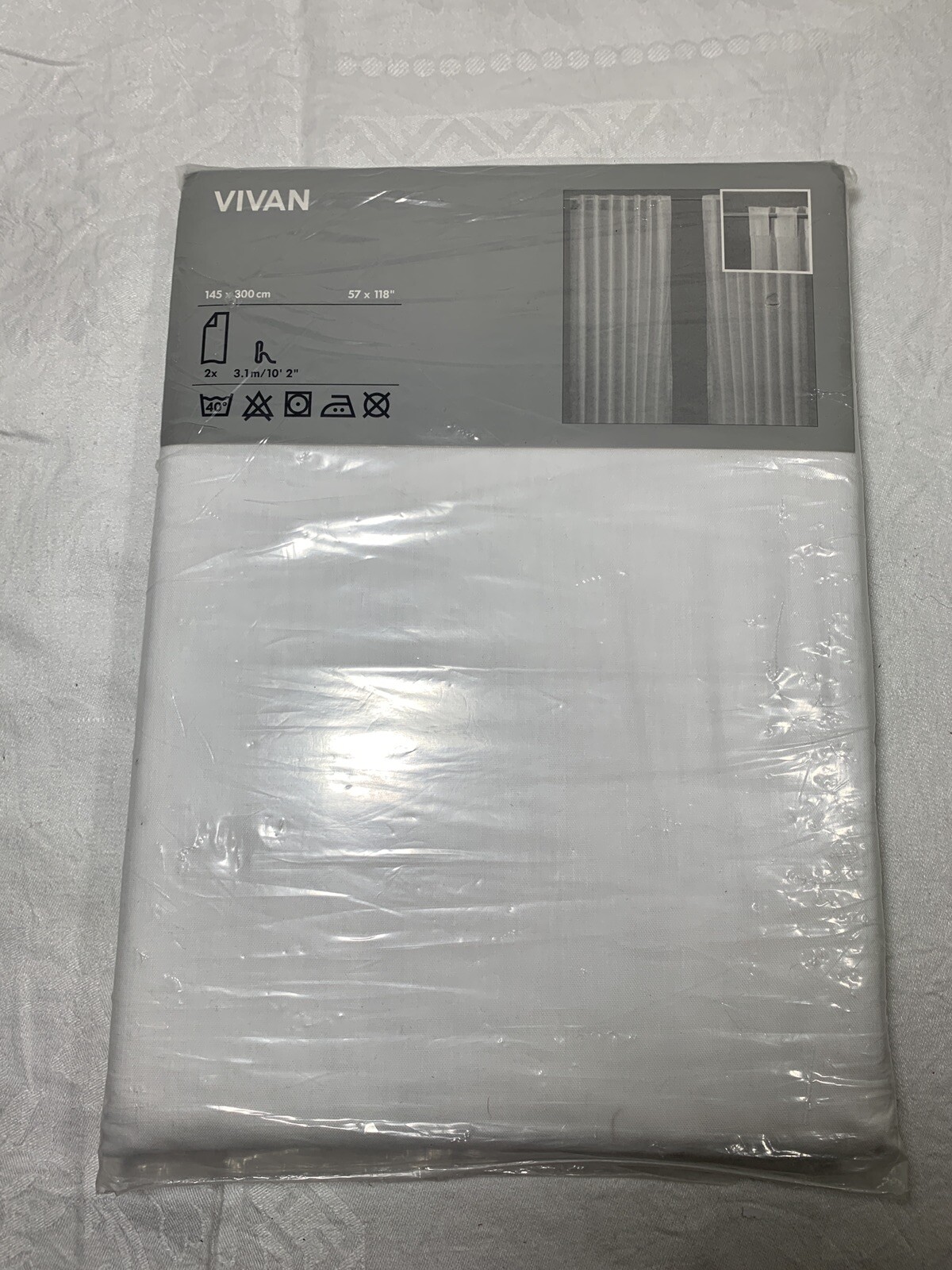 Ikea Vivan Curtains White 145 x 300cm – 57 x 118 inches ~ Semi Sheer Tab Top