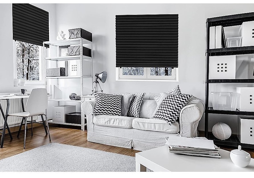 Redi Shade Blackout Pleated Paper Cordless Shade Black Blinds, 48 x 72 in