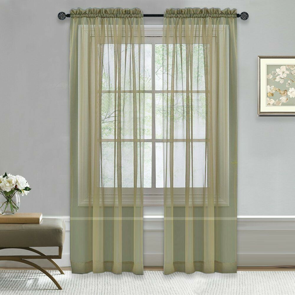 SOLID GROMMET FAUX SILK WINDOW CURTAIN PANEL DRAPE 63 84 95 108 SAGE