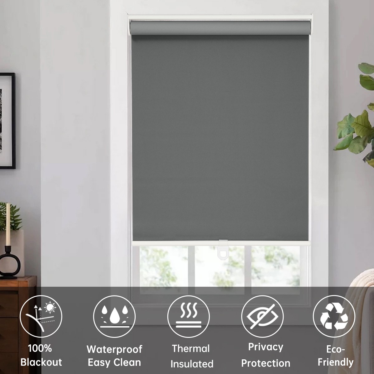 Cordless Blackout Roller Shade Light Blocking Rolled Up Blind Room Darkening