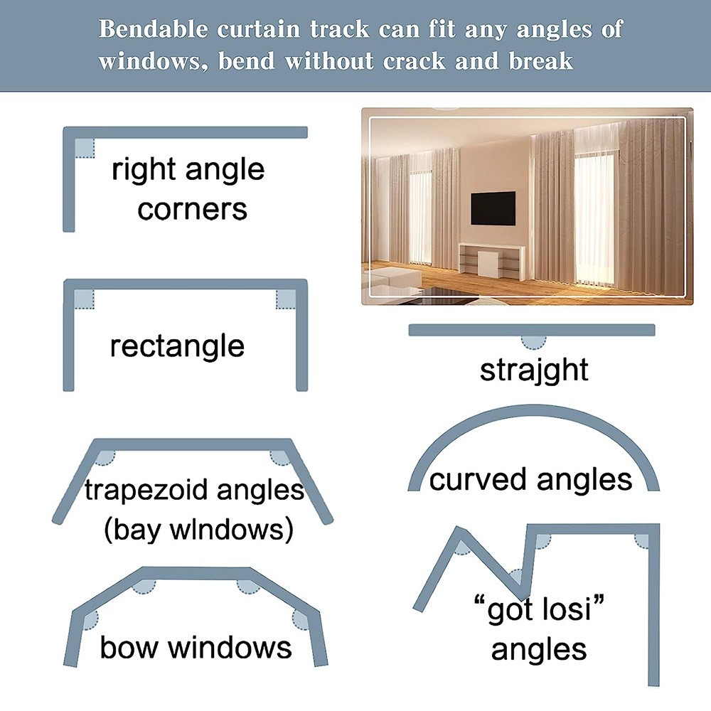 5M Wall Curtain Track Window Rod Pole Rail System Flexible Rail Track Mount US