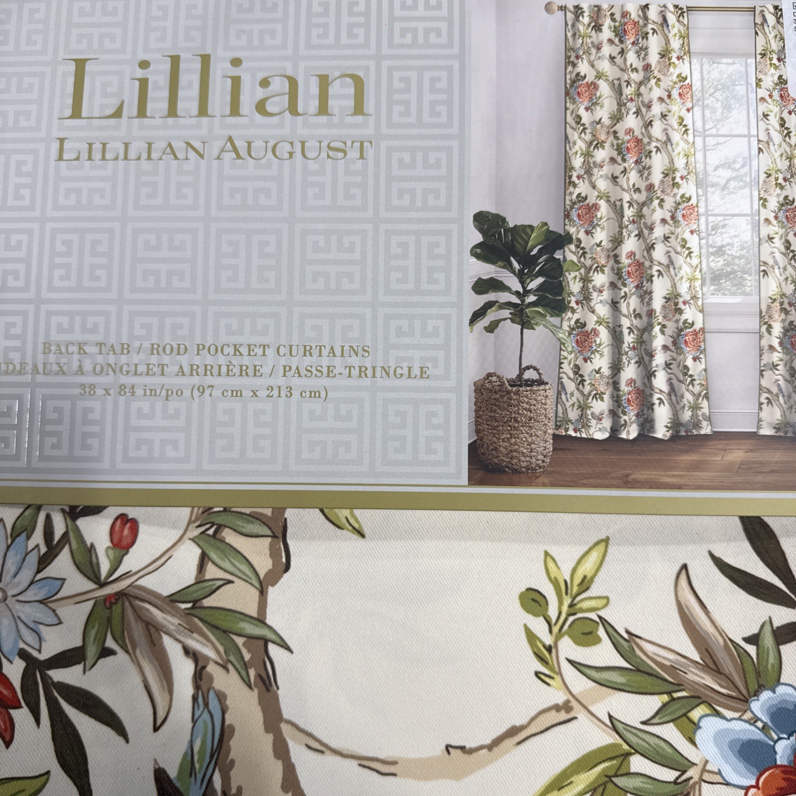 Lillian August Bird Floral Multi Two Back Tab Rod Pocket Curtains 84 in. New