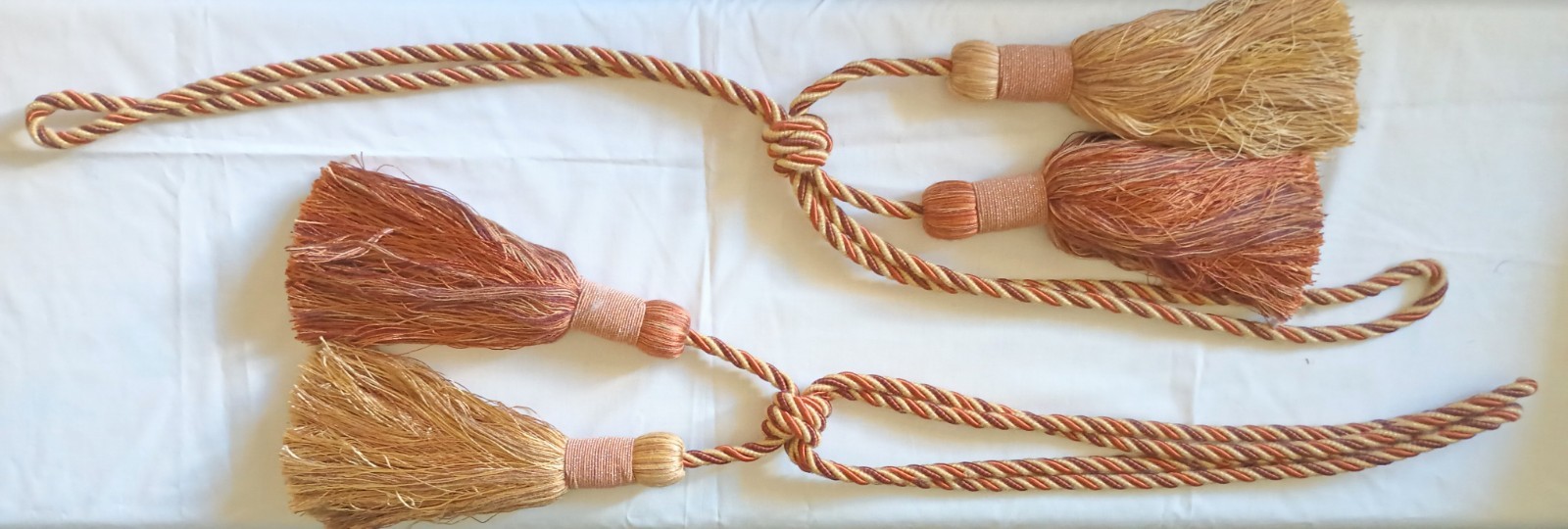 Pair of Heavy Elegant Drapery Holders Gold and Burgandy Thread.