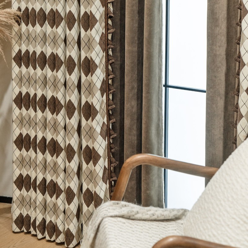 minimalist modern valance cloth chenille grid shade curtain tulle M1868