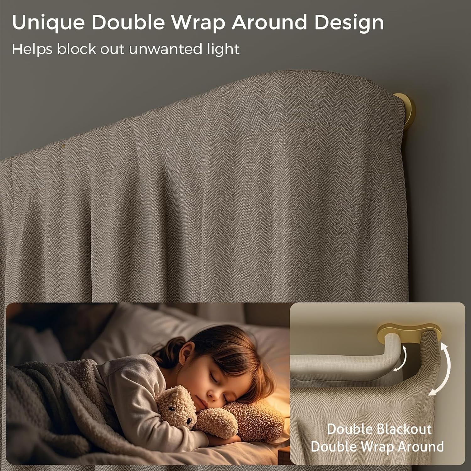 Wrap Around Blackout Double Curtain Rod, 34-92 Inch, Gold | Adjustable 40LB