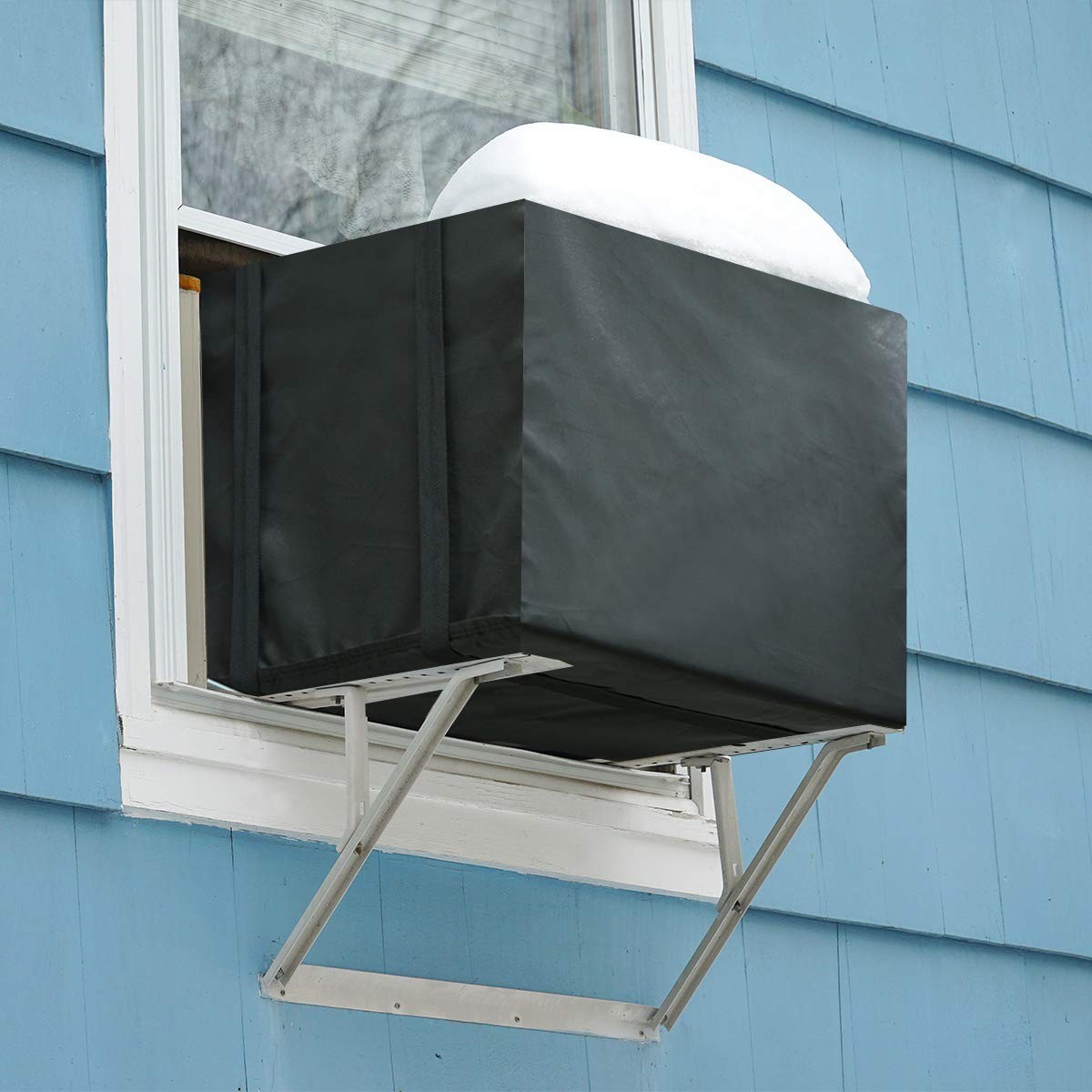 Black Waterproof Window AC Unit Cover 25.5Wx20.5Dx18H Insulation Protection