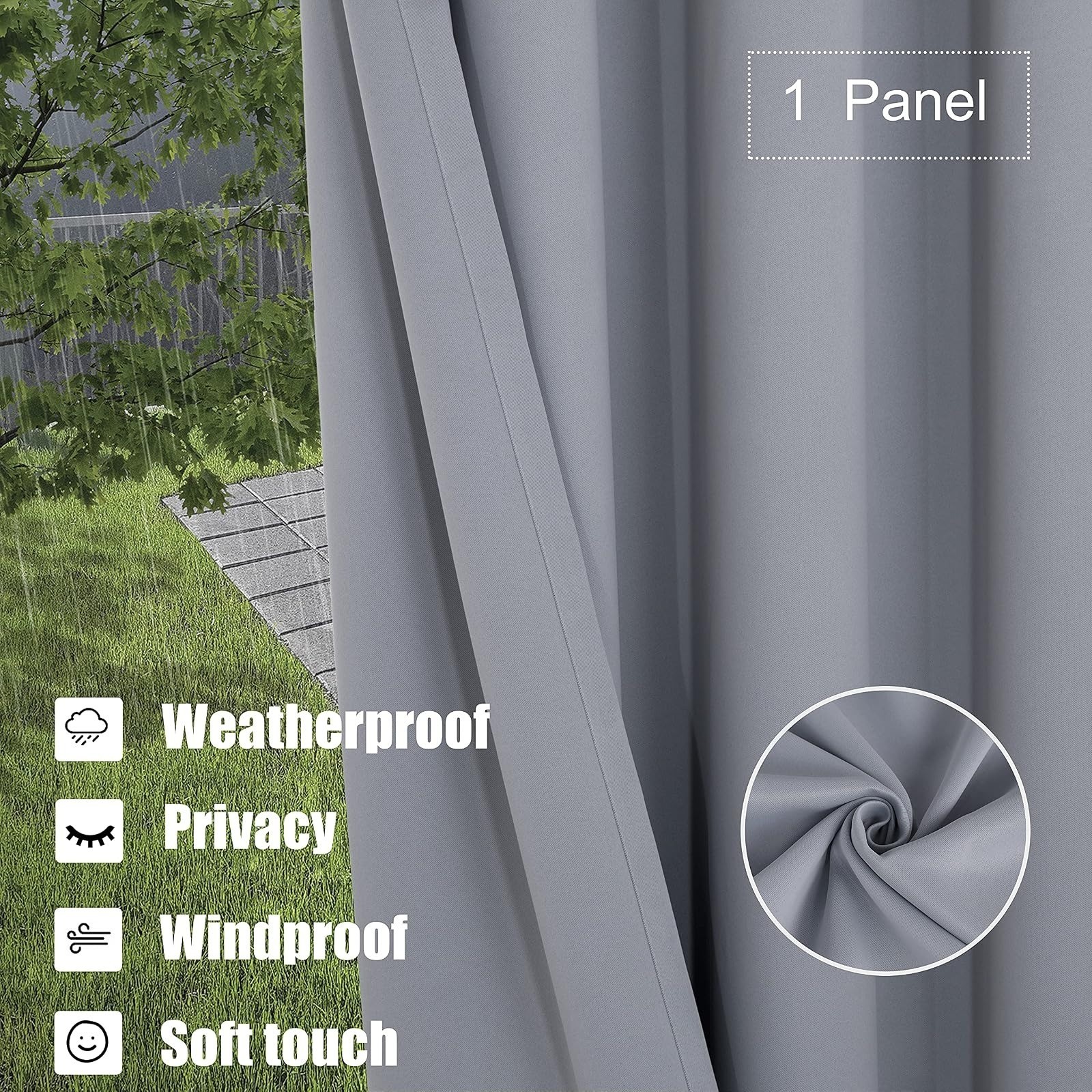 BONZER Outdoor Curtains Waterproof Blackout 52W x 84L inch Silver