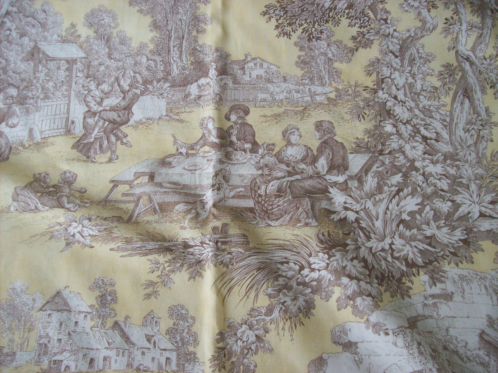 Unfinished Custom Made Toile De Jouy Valance~Ecru/Brown~Fully Lined~111″W x 22″L