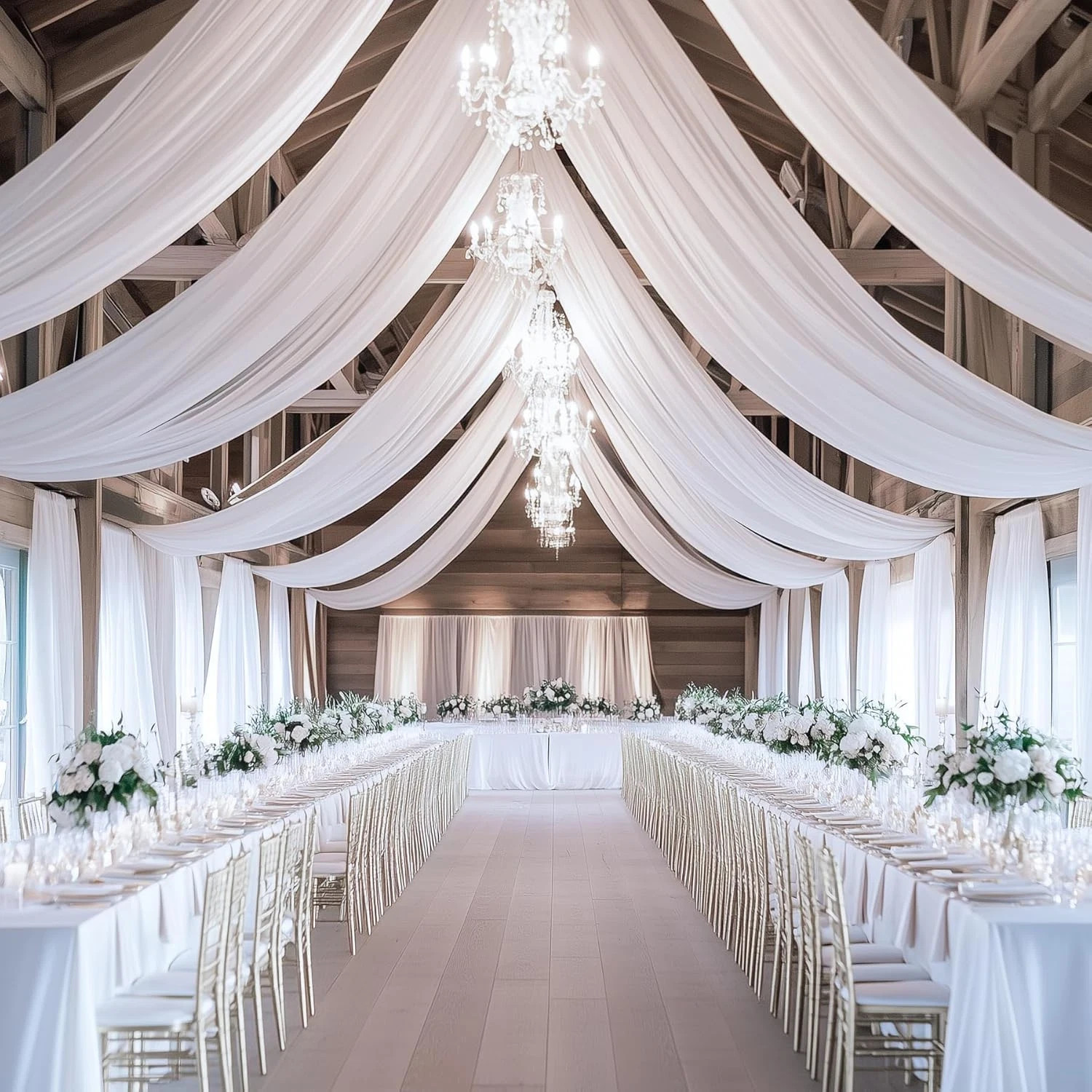 50Ft White Ceiling Drapes – 10 Panels for Weddings, Parties & Events