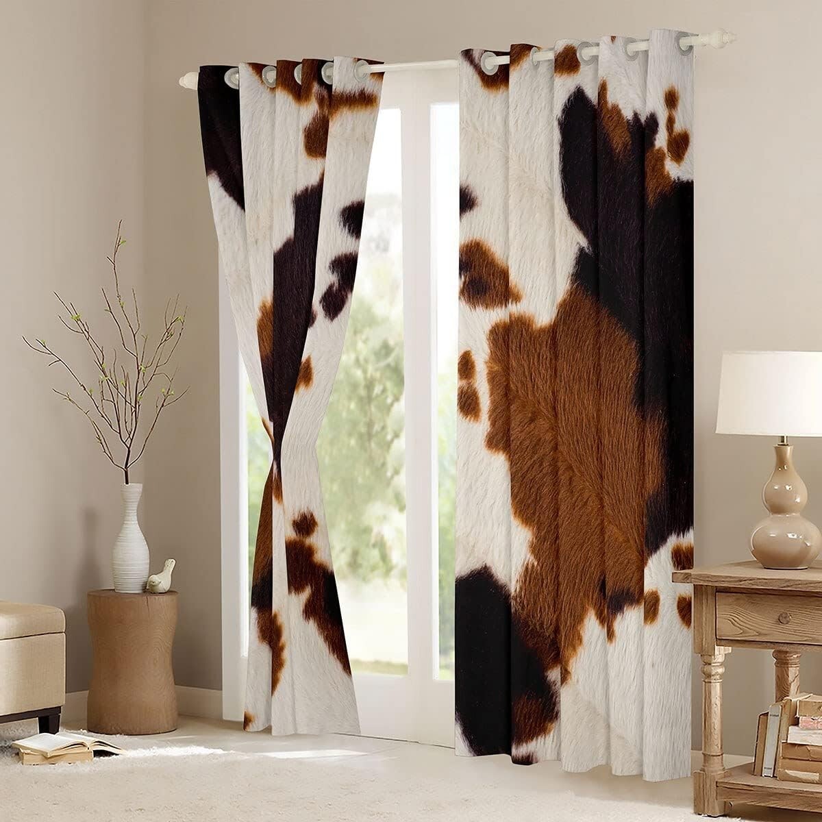Cowhide Window Curtain Western Farm Animal Fur Window Drapes,Brown White Cow …