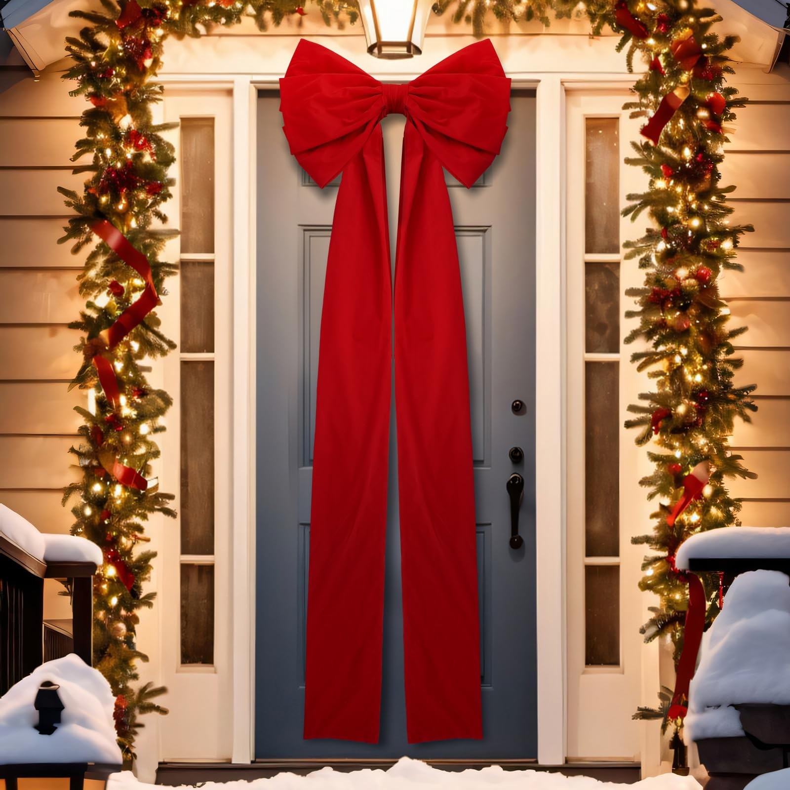 1 Pack Extra Large Christmas Front Door Bow Decorations 27 x 78 Inch Red Gian…