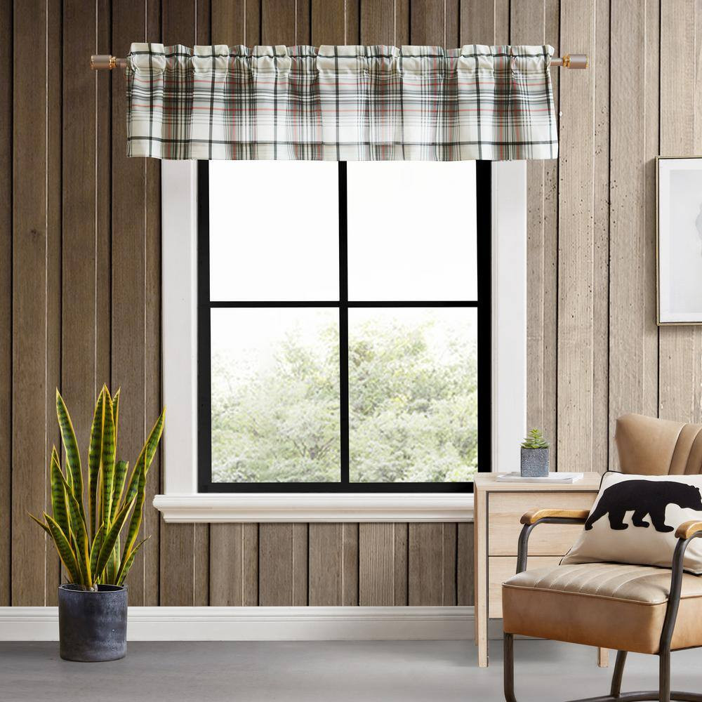 Alder Plaid Grey Microfiber 86X15 Pole Top Window Valance