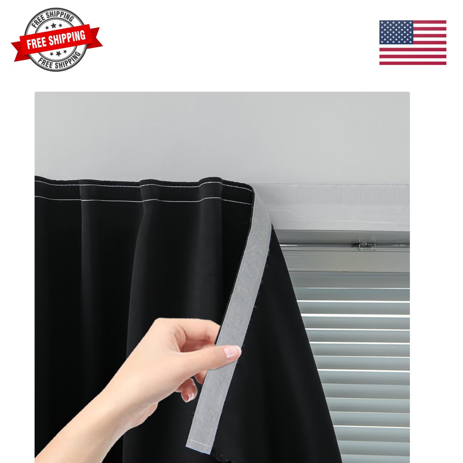 Adhesive Blackout Curtains- Self Stick Shades Window Blinds Curtains No Rod N…