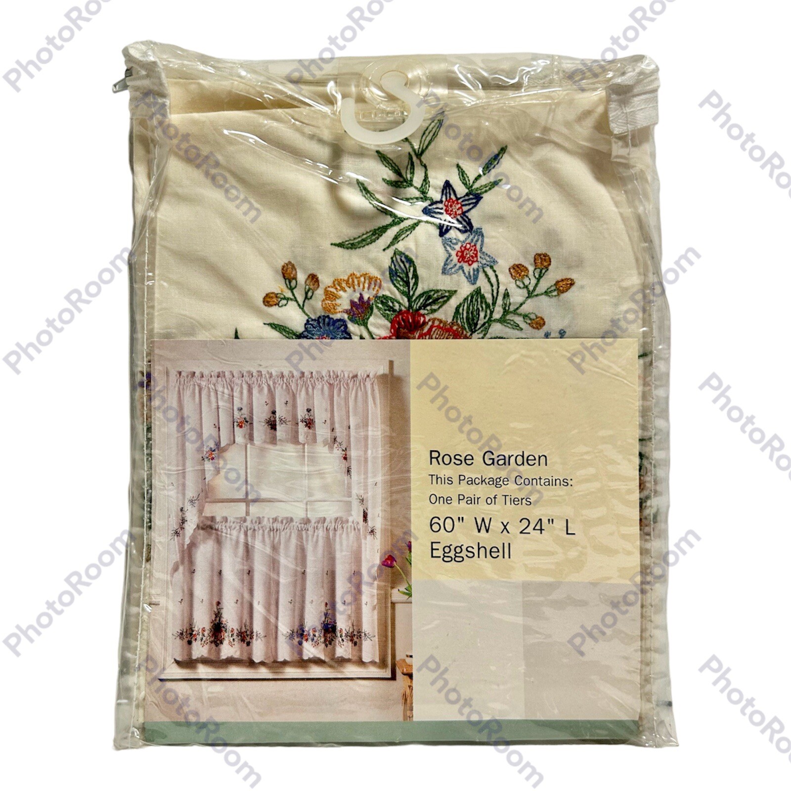 Rose Garden Tiered Curtains 1 Pair Eggshell New