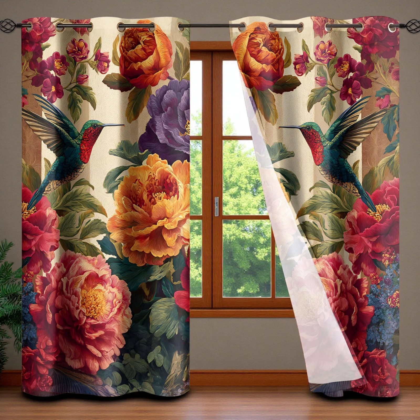 Flower Hummingbird Curtains Romantic Botanical Cottagecore Bird Lover Gift