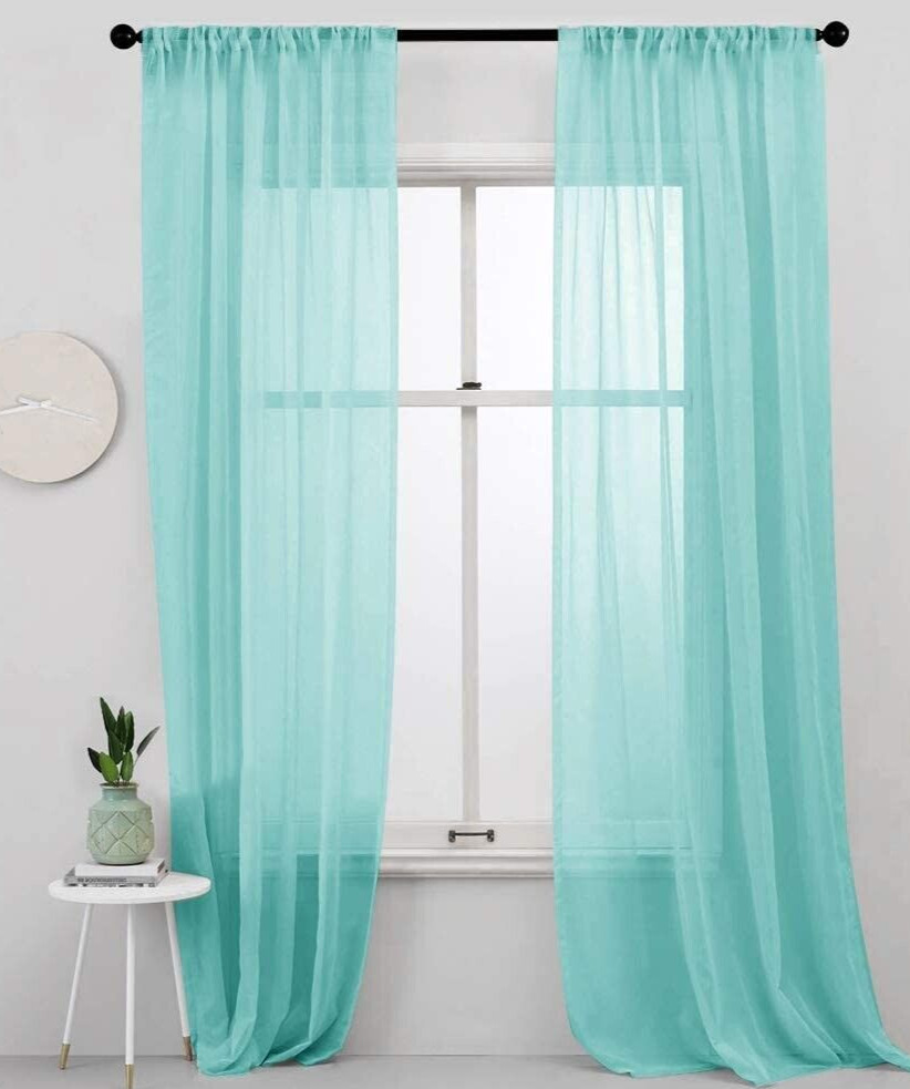 Pair SHEER VOILE CURTAIN PANELS ~ AQUA BLUE ~ 54″ X 96″ ~ F57