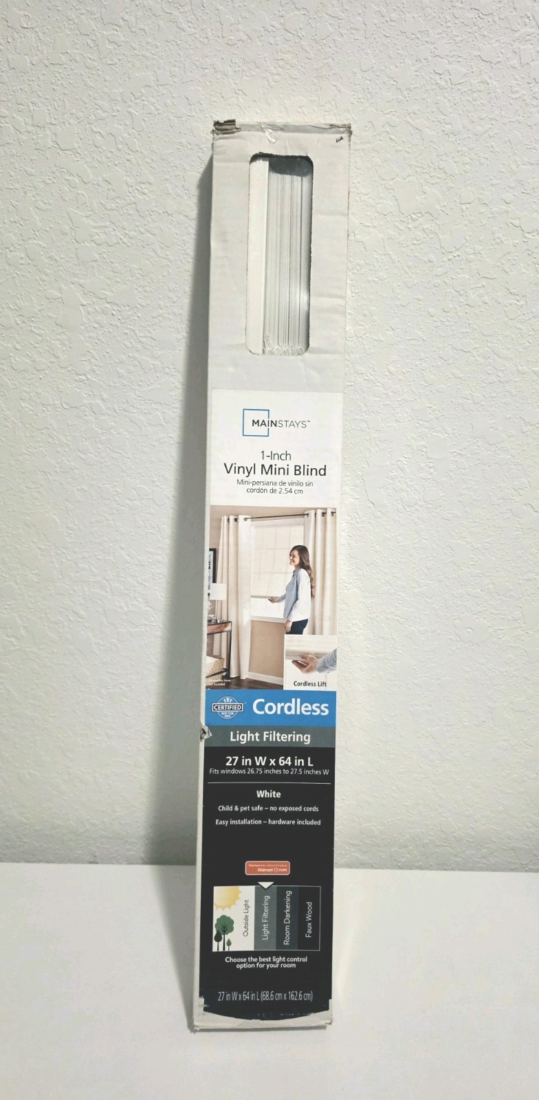 Vinyl Mini Blind Mini Persiana De Vinilo Sin Cordón 27in W x 64in L White