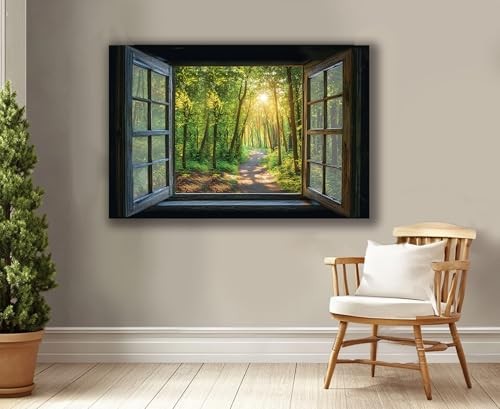 Fake Window Decal for Home Decor-Enchanting Woodland Landscape with Tall