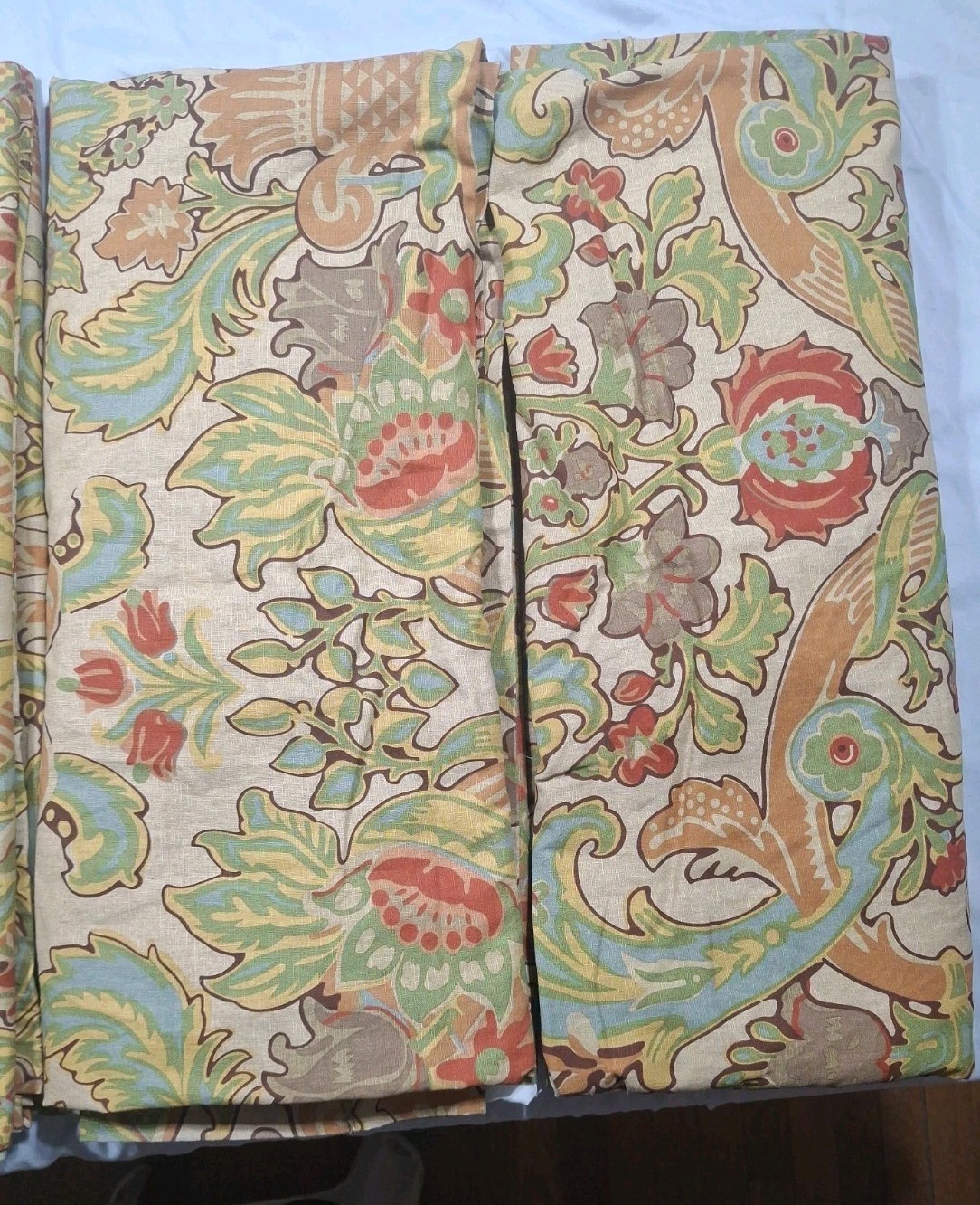 4) Pottery Barn 2010 Simone Tan Rust Paisley Linen Cotton Curtain Panels 50X84