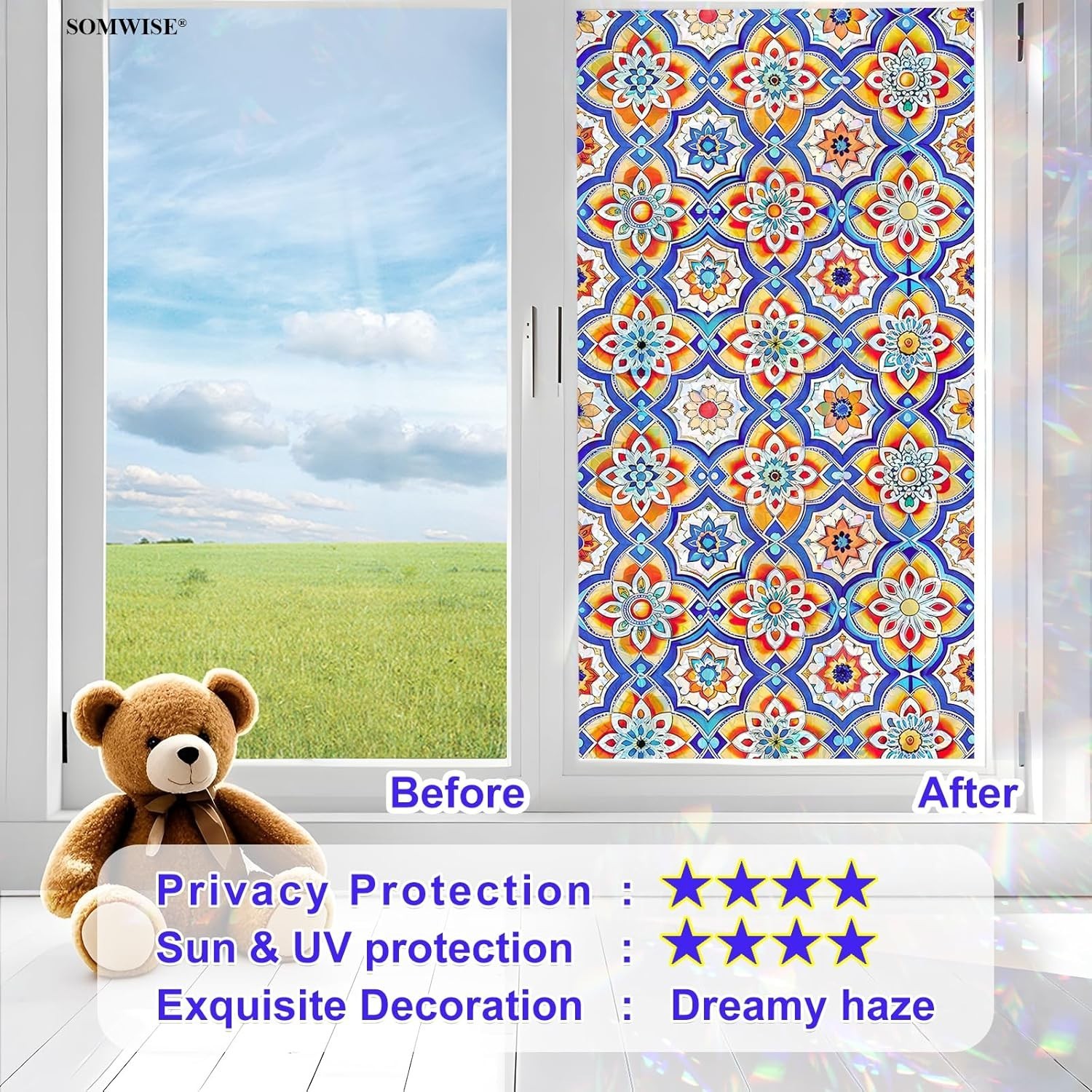 Window Privacy Film Decorative Static Cling Stained Glass Tint Sticker Cover