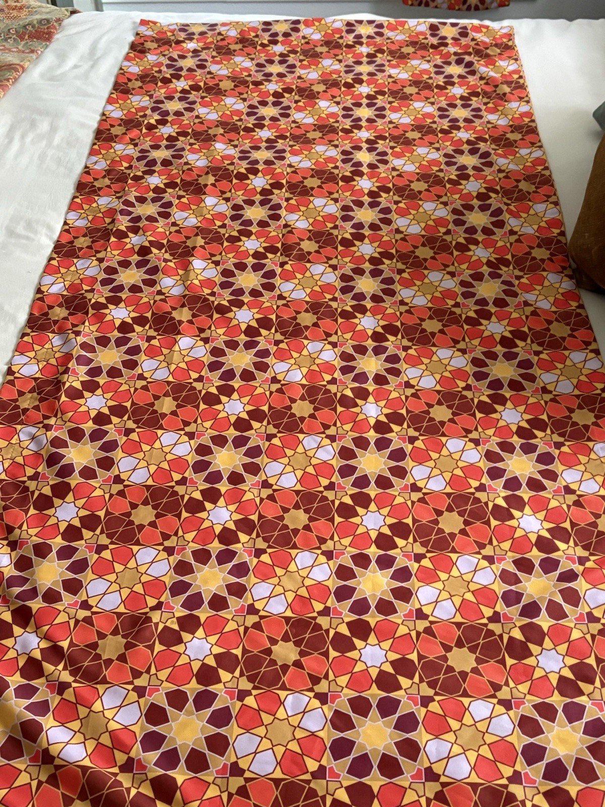 Boho Geometric Star Mosaic Curtains 29×63 2 Panels Orange/Red/Gold Moroccan Vibe