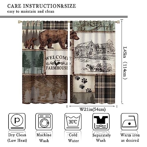 Farmhouse Bear Deer Curtains, Rustic 20.5″W x 45″L (Pack of 2) Retro Style-1