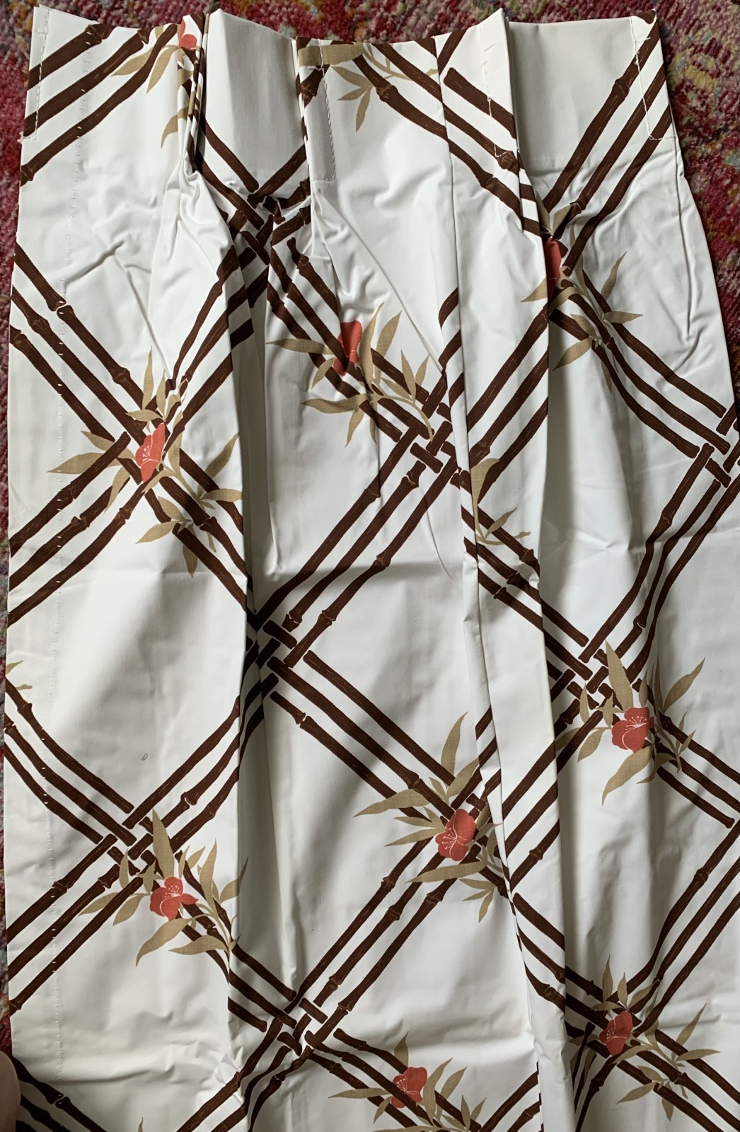 Vtg MCM 2 Panels JC Penney Curtains Pinch Pleat Bamboo Print Thermal backed NWT
