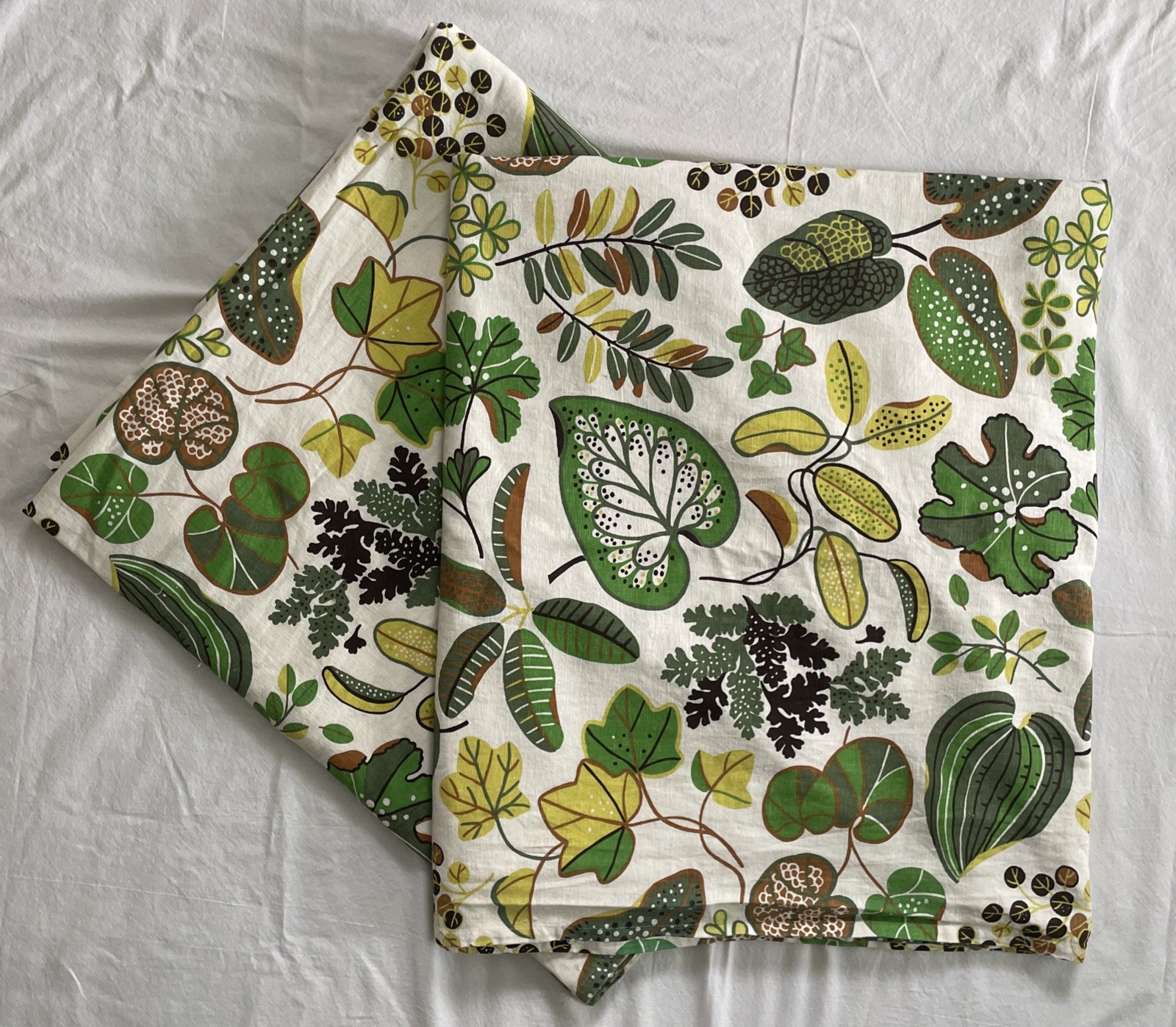 IKEA SYSSAN Curtain Pair Botanical Leaf Print Cotton Linen Lined 56” x 95” Each