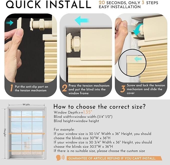 New No Screw Install Top Down Bottom Up Blackout Beige Cellular Blinds Honeycomb