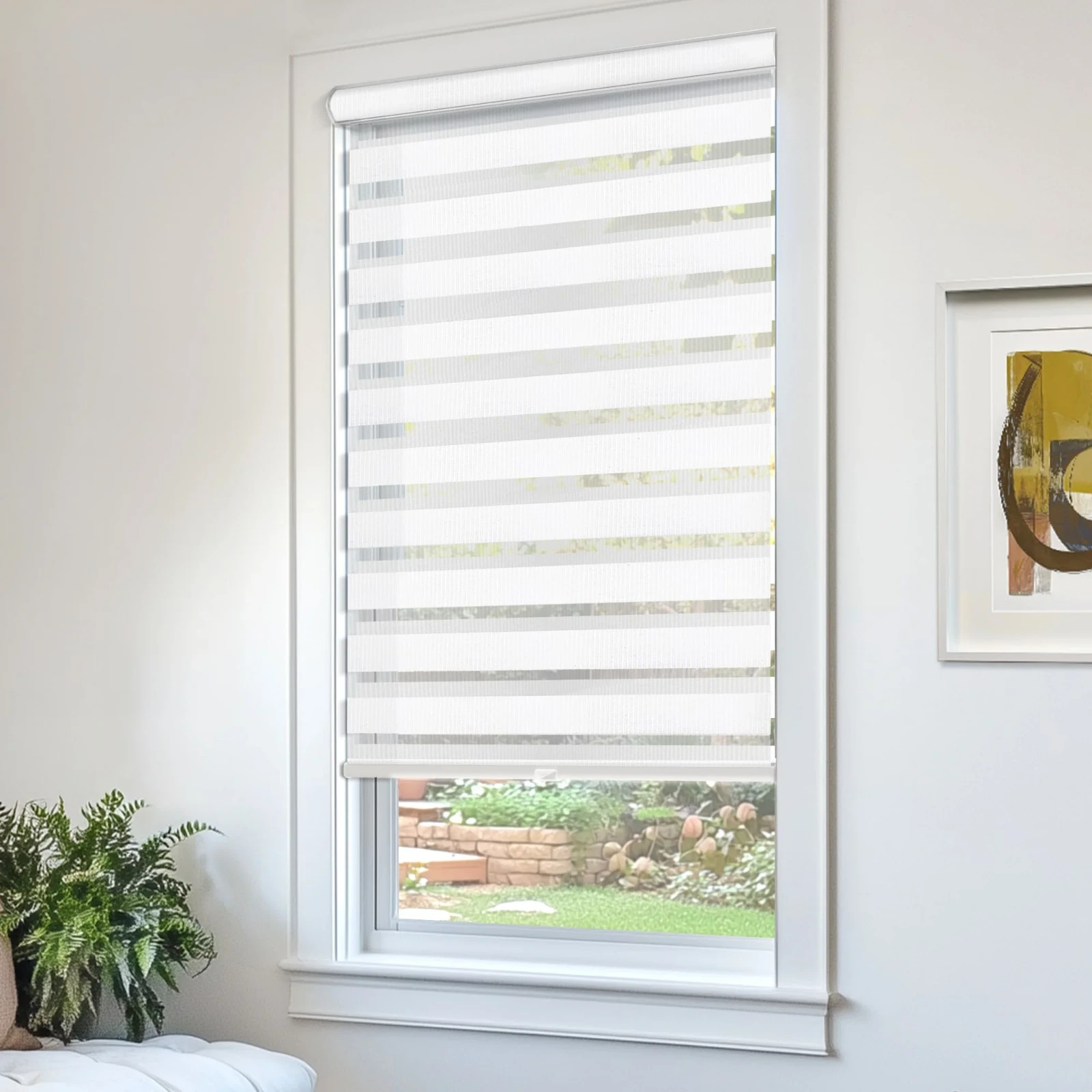 Basic Arctic Cordless Dual Layer Zebra Roller Window Shade – 35″ W x 72″ L