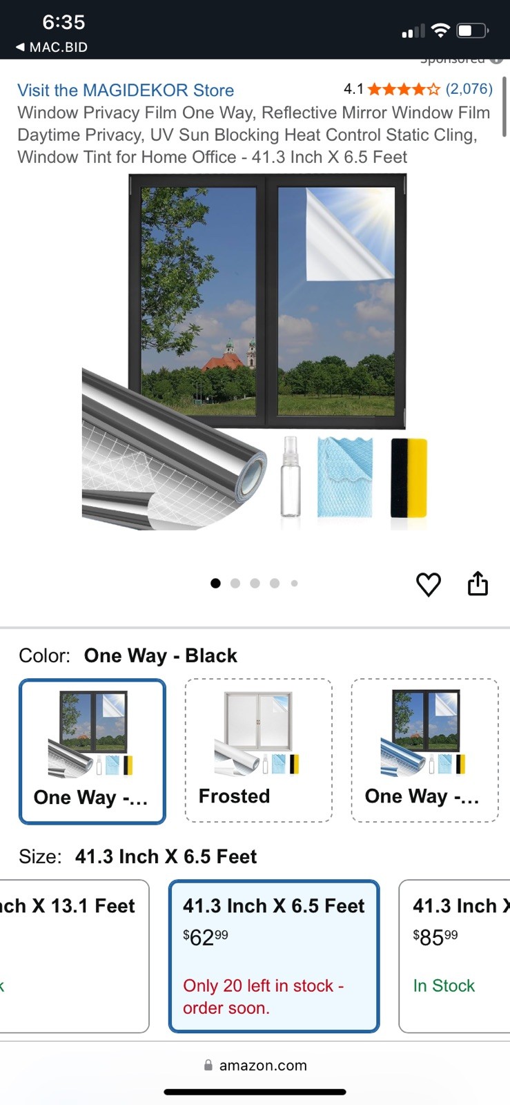 3 rolls of Window Privacy Film One Way, Reflective Mirror Window Film