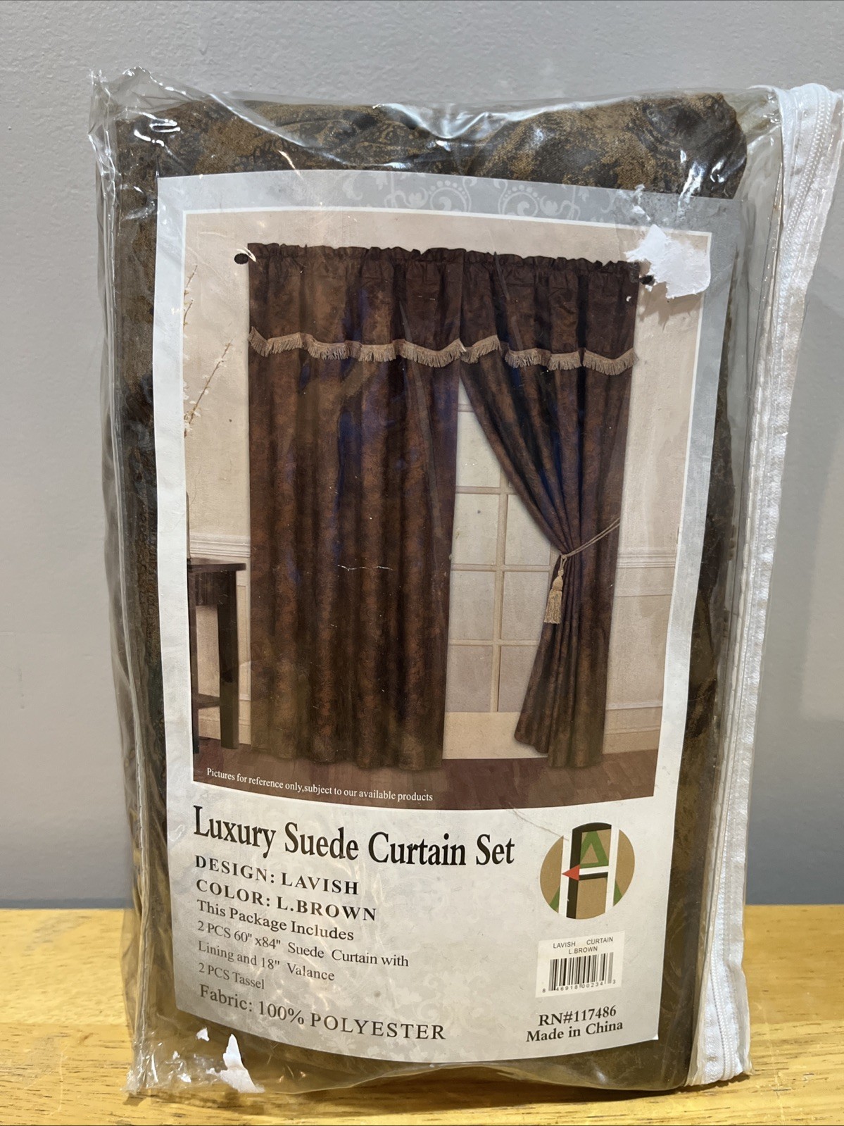 Vtg Suede Brown Paisley Window Curtain Set Panels Valance 60×84″ Tassels