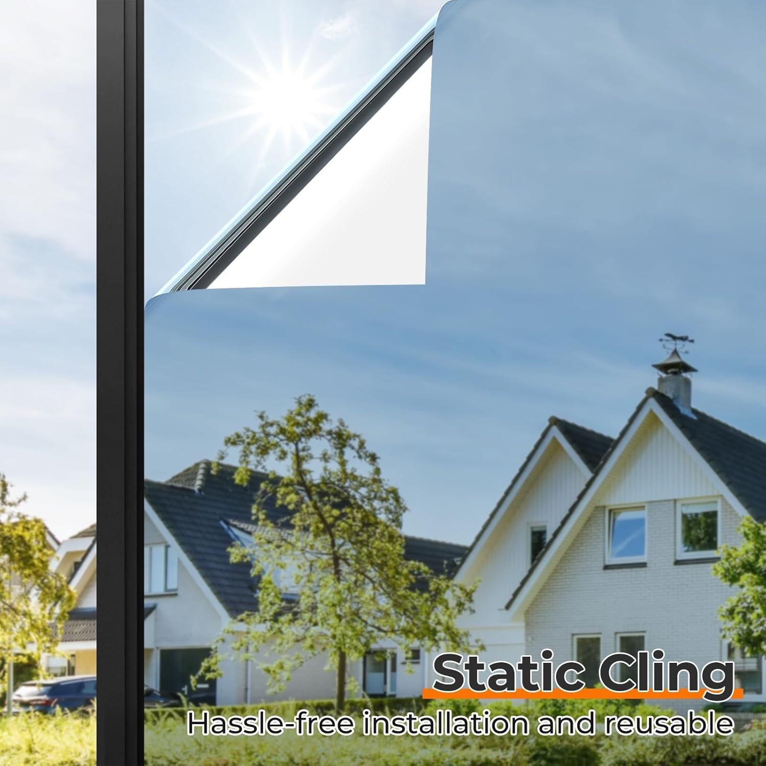 Window Privacy Film, One Way Window Tint for Home, Static Cling Anti UV Sun B…
