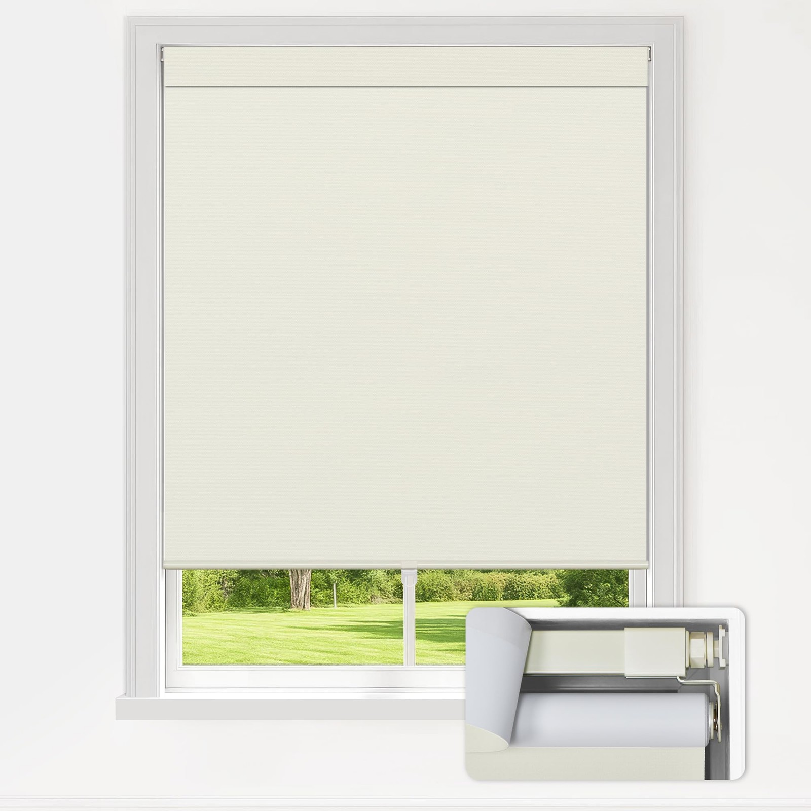 No Drill Blackout Roller Shades, 24.5″ W x 72″ H, Cream
