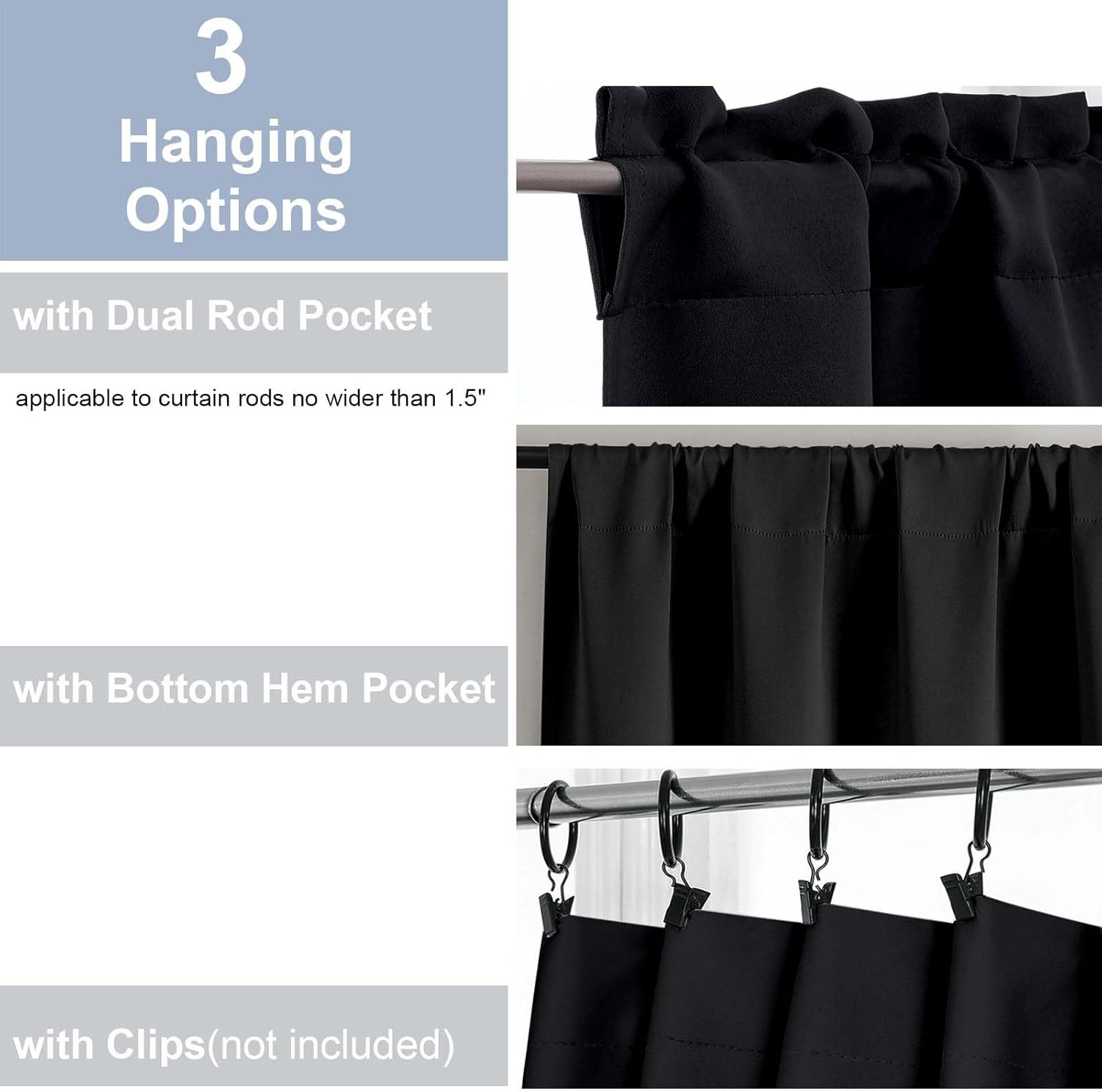 Short Black Out Curtains 36 Inch Length, Small Blackout Curtain Tier Thermal Ins