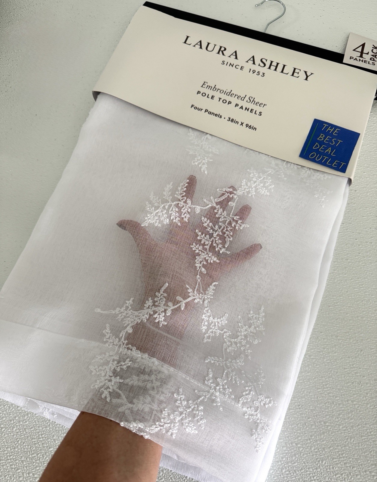 Laura Ashley Window Curtains 4 Panels 38 x 96″ Snow White Embroidered Sheer