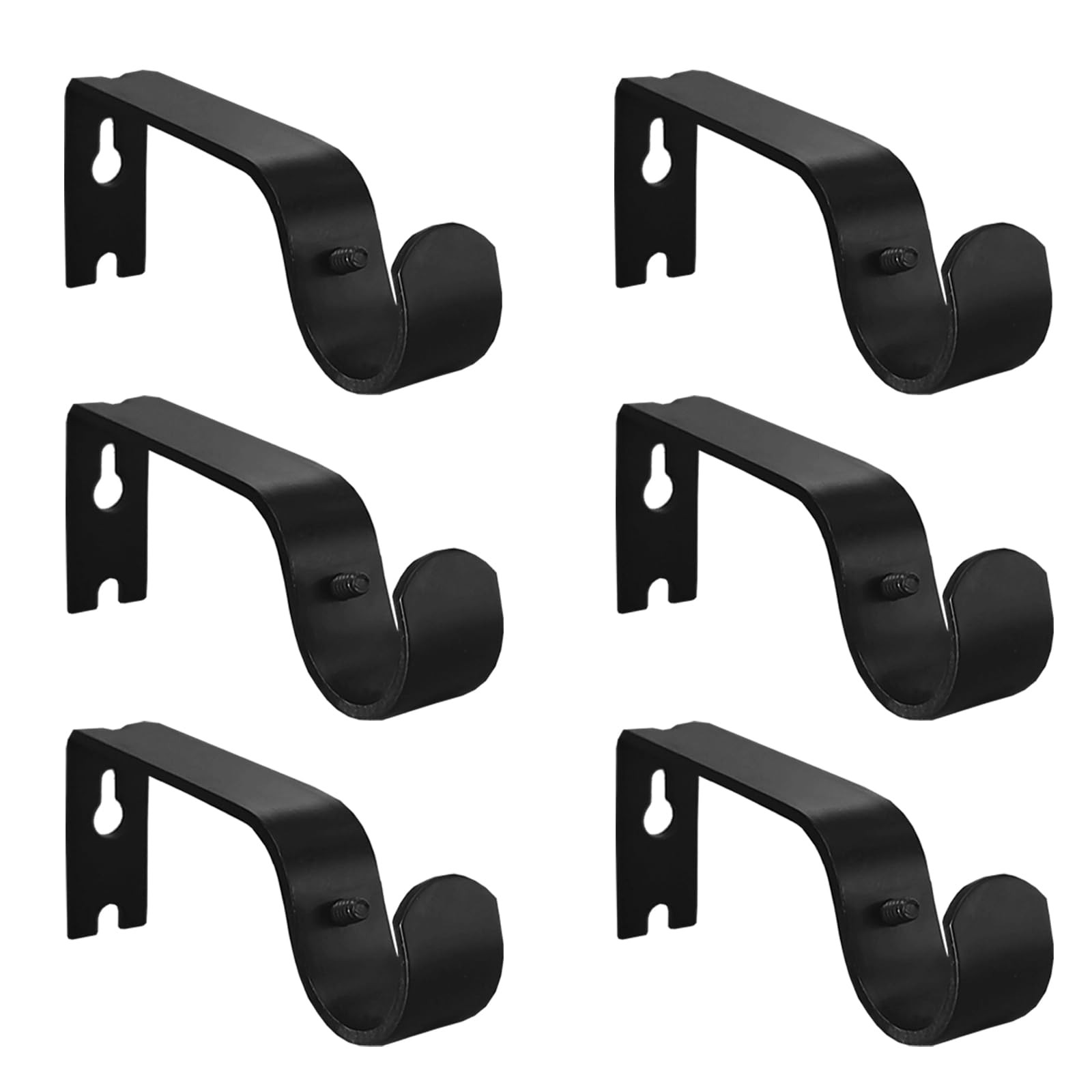 6 PCS Black Metal Wall Mount Curtain Rod Bracket Holder Hooks Fits 1 Inch
