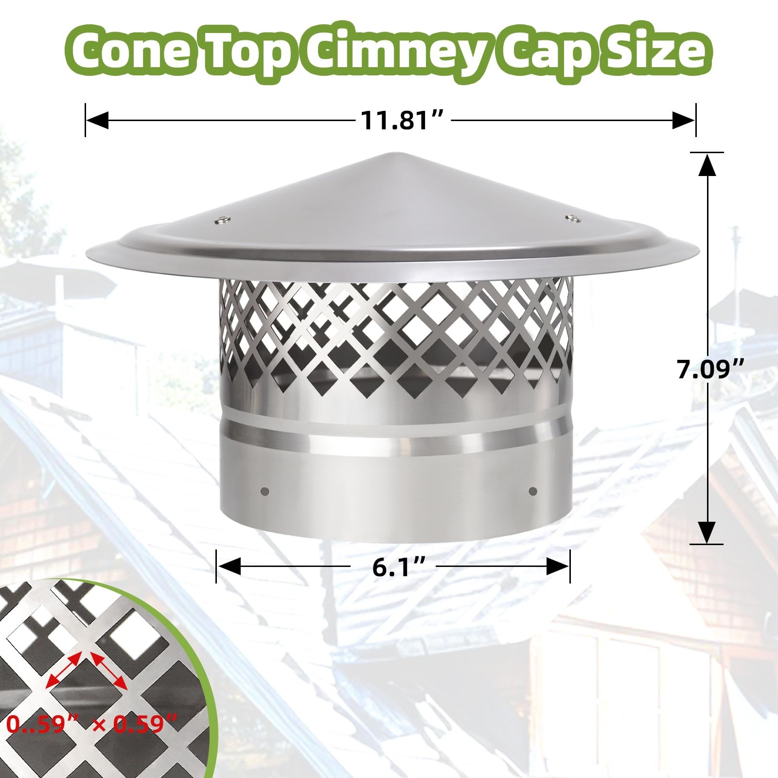 6 Inch Chimney Cap,Cone Top Chimney Cap with Screen,Roof Rain Wood Stove Pipe…