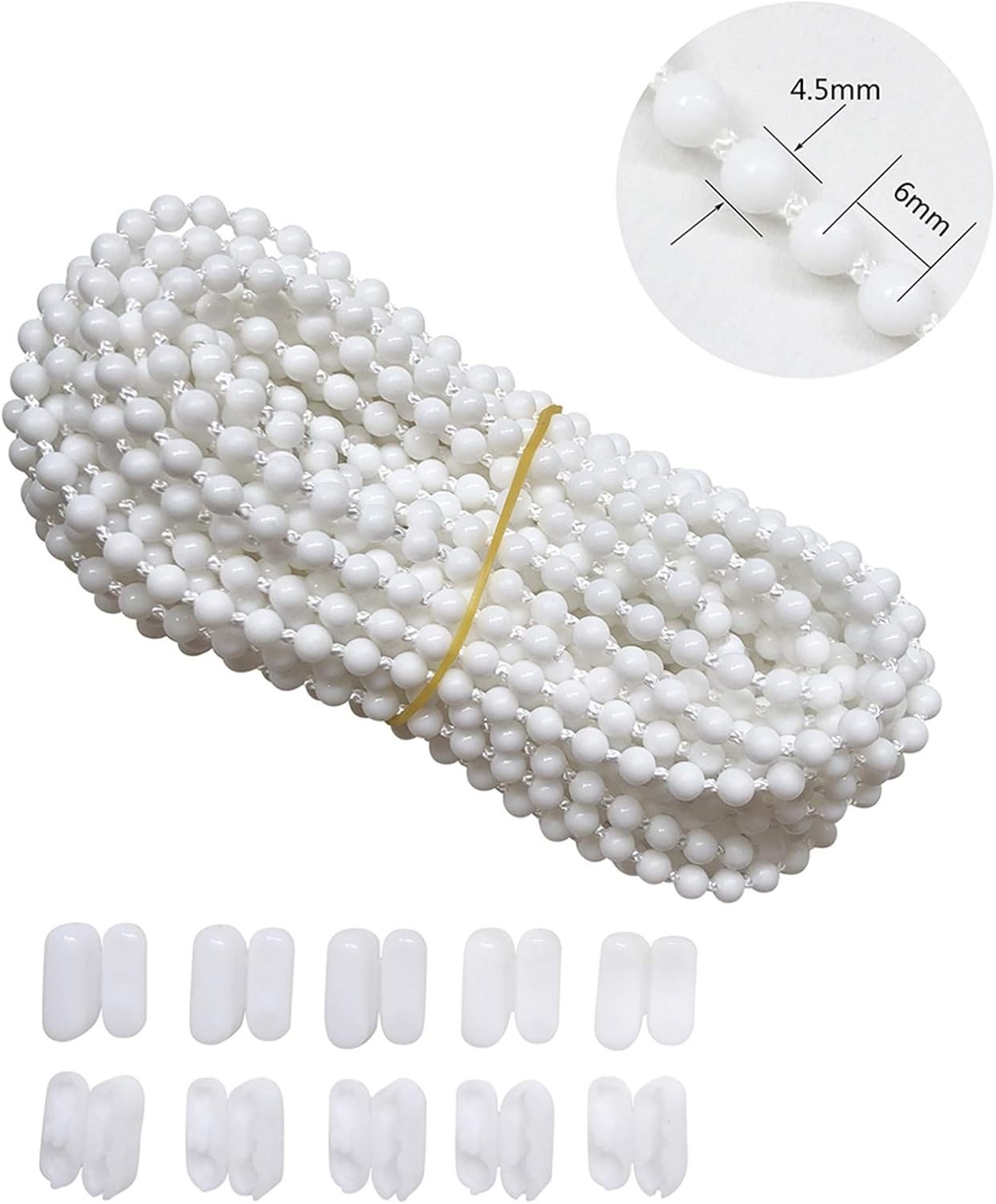 Durable 10m Plastic Bead Chain & 10 Connectors for Venetian & Honeycomb Blinds