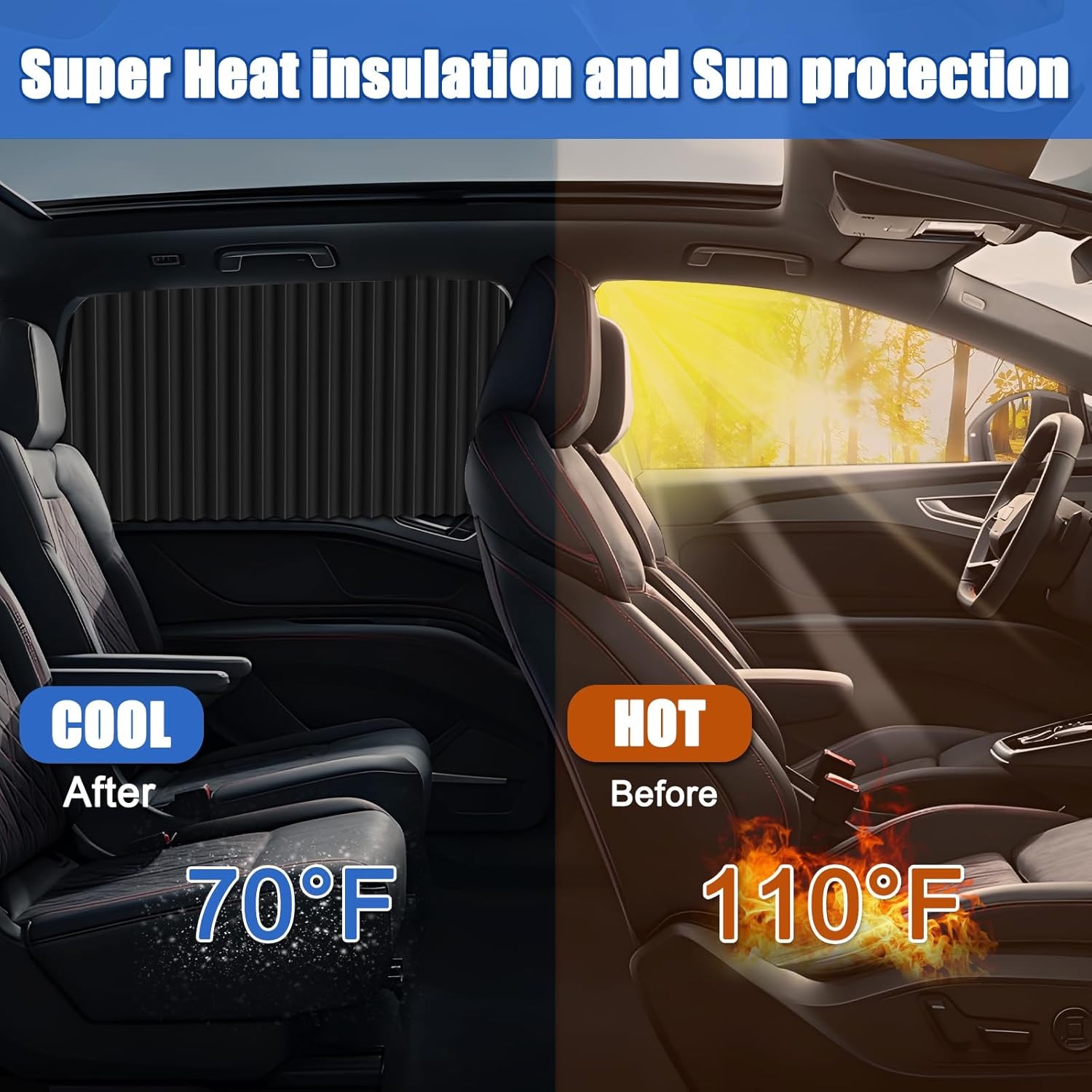 4Pcs Car Window Shades UV Block Privacy Curtains Side Covers Van SUV Truck Black