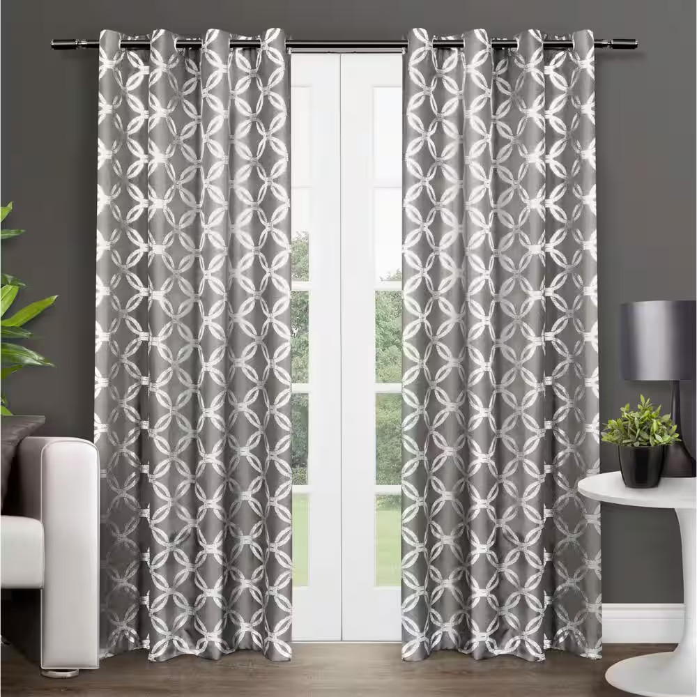 Modo Black Pearl Ogee Light Filtering Grommet Top Curtain, 54 In. W X 96 In. L (