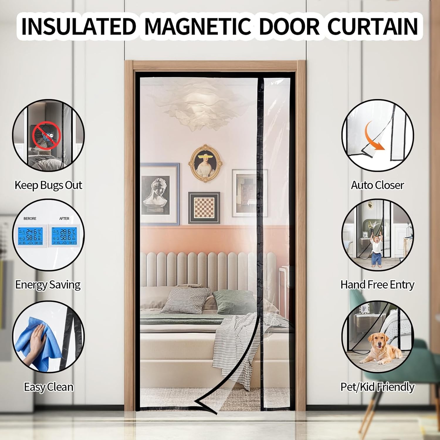 Transparent Reversible Left or Right Side Opening Insulated Door Curtain,