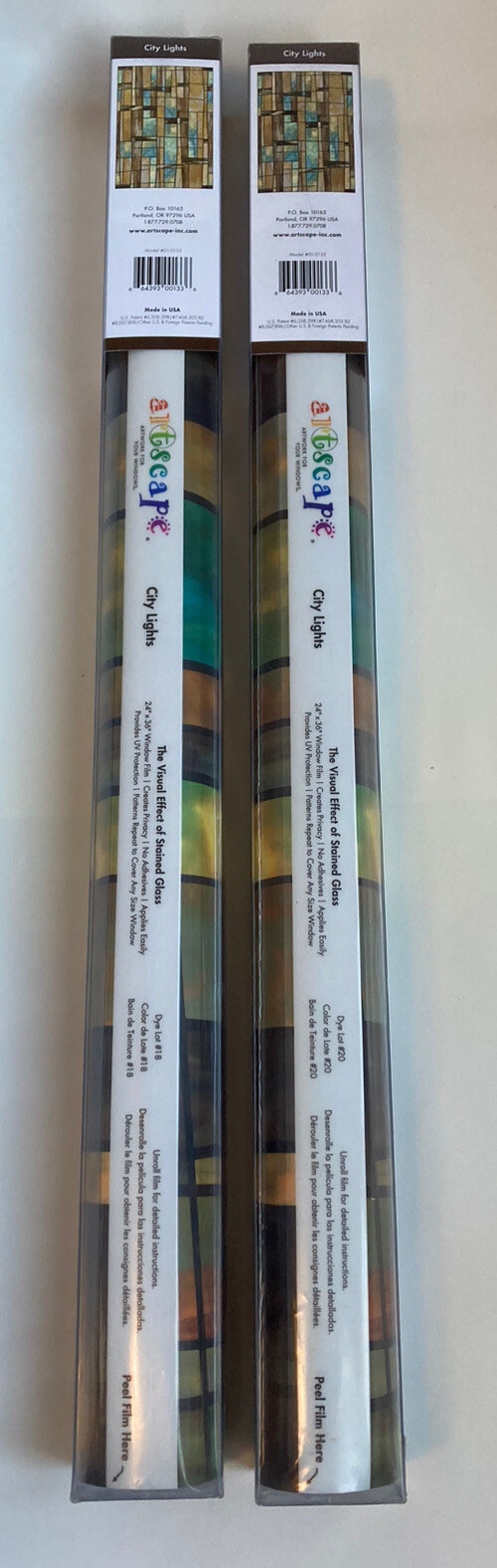 2 NEW Artscape Stained Glass Privacy Decorative Window Film 24 x 36 City Lights
