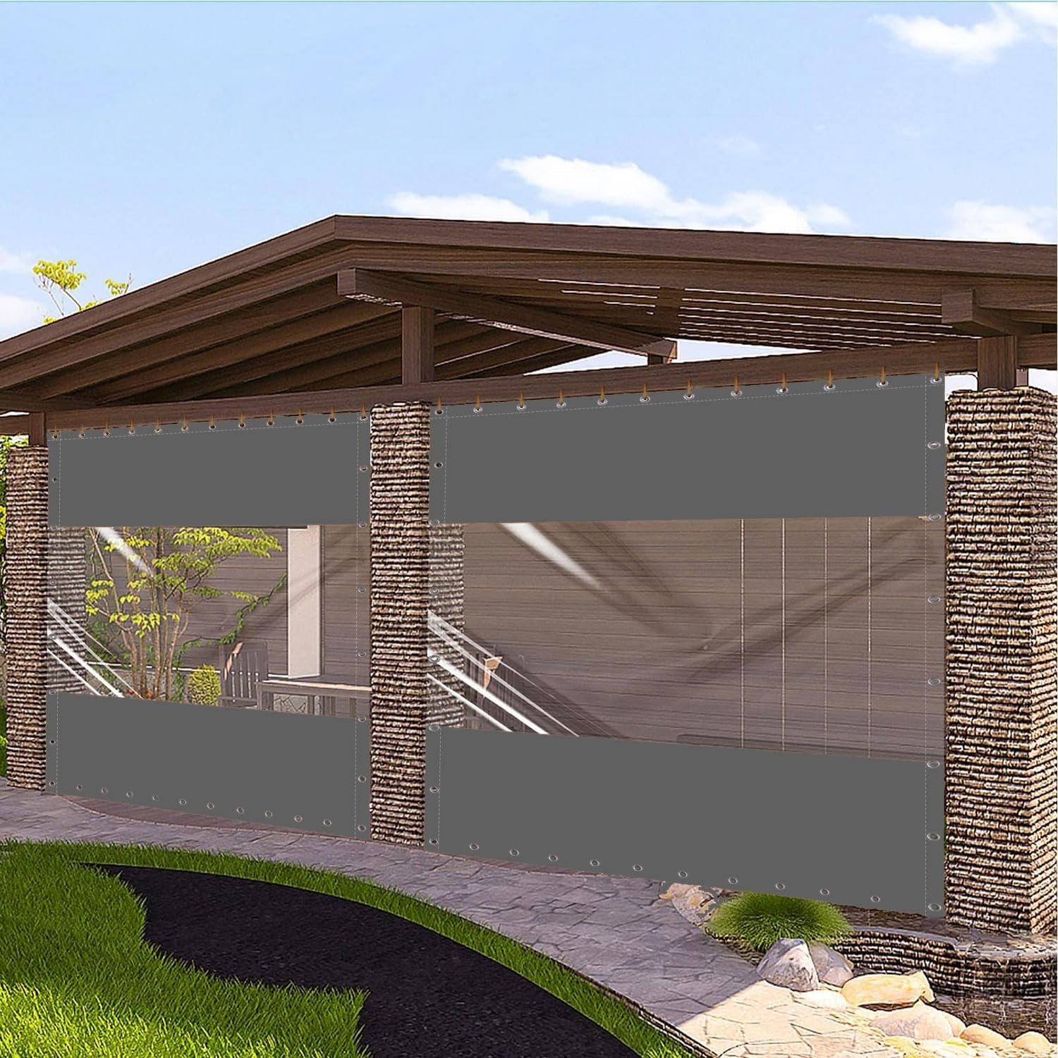 Elegant 20 Oz Outdoor Vinyl Curtain, Weather-Resistant and Stylish, 8’H x 10’W
