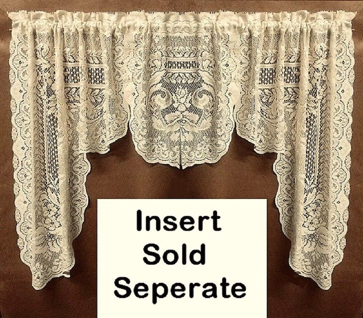 Fontaine Ivory Cotton Blend Lace Insert Valance or Swag 60″ x 36″ Livingroom