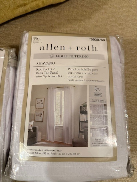 2 Allen & Roth Light Filtering Rod Pocket Back Tab Panels White Cotton Dot 50×96