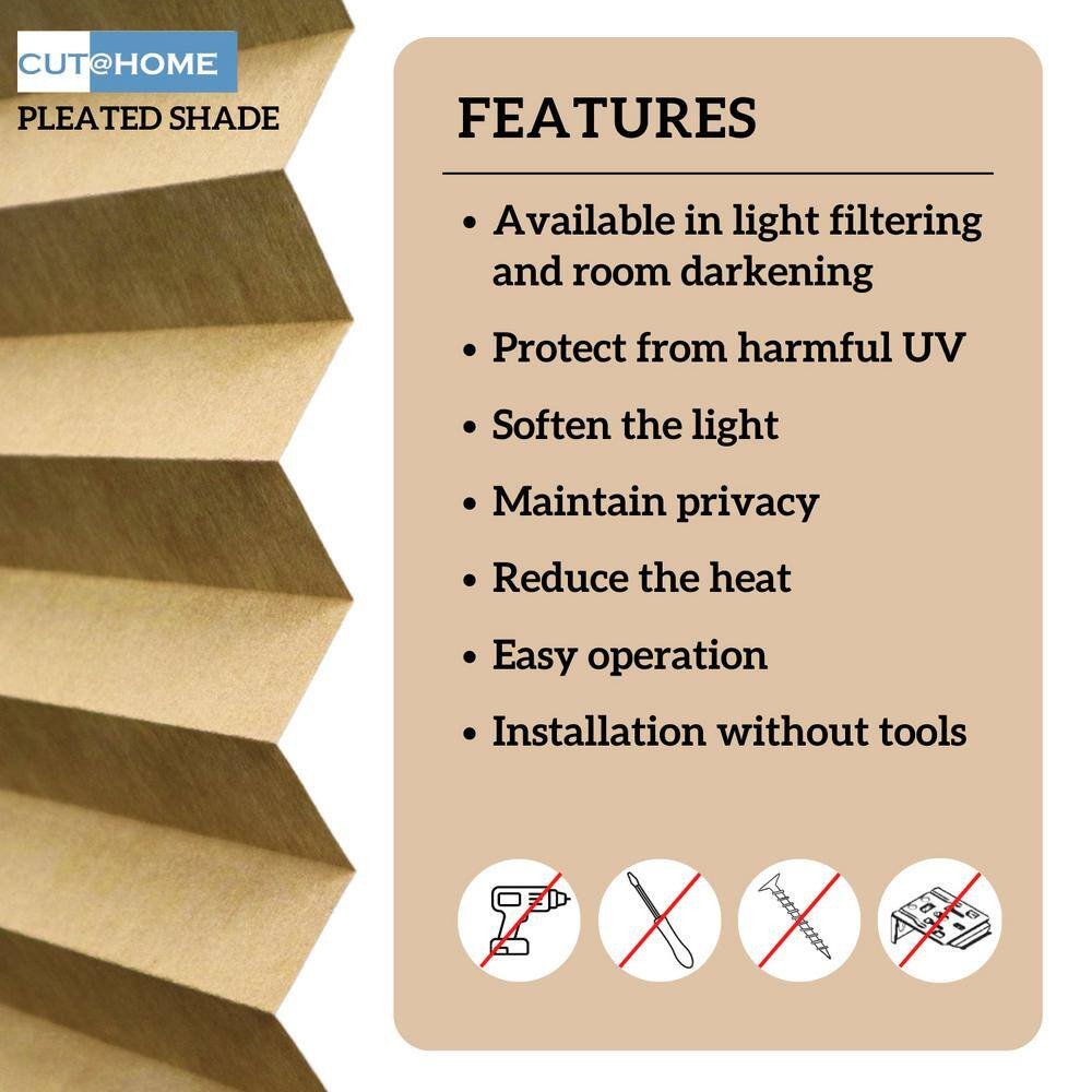 Cut at Home Adjustable Width Pleated Shade 1.5 In. Pleat White Cordless Light Fi